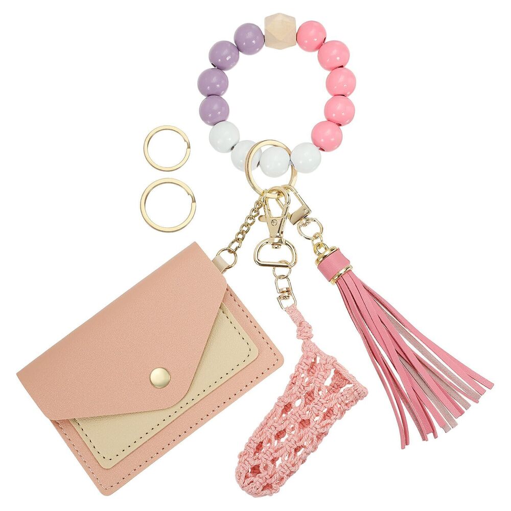 2136 Small Credit Card Wallet with Keychain Wristlet Silicone Beads Ring